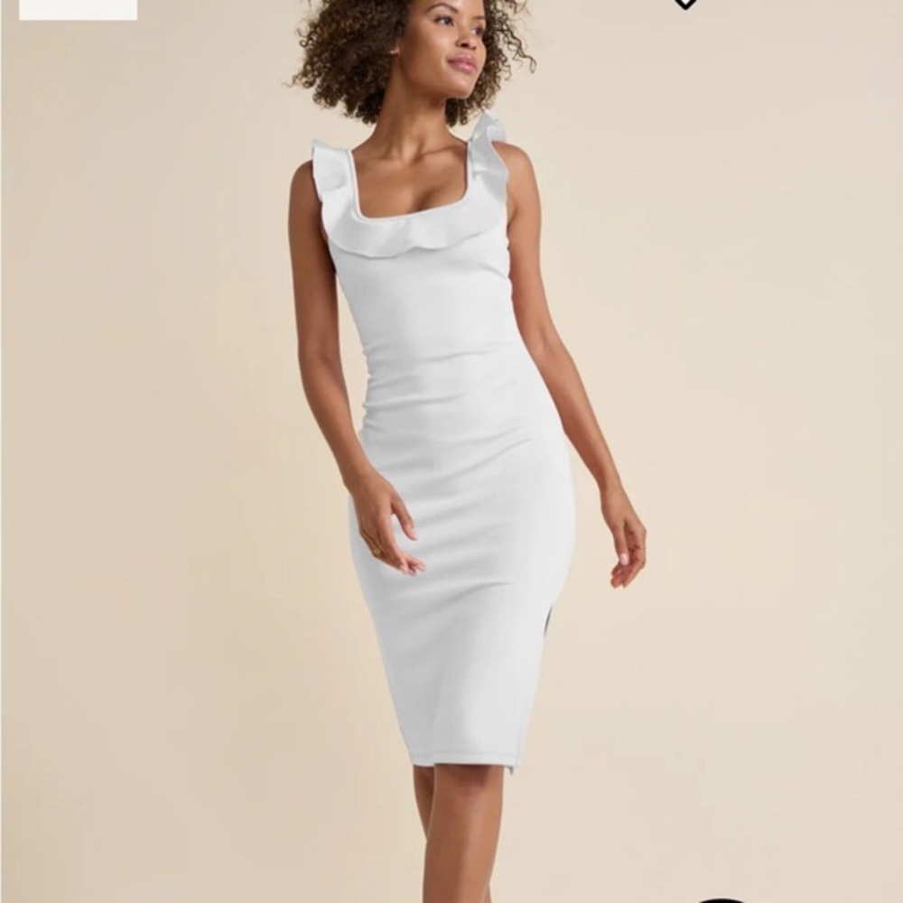 VENUS White Ruffled Neck Midi Dress Size Small NWOT